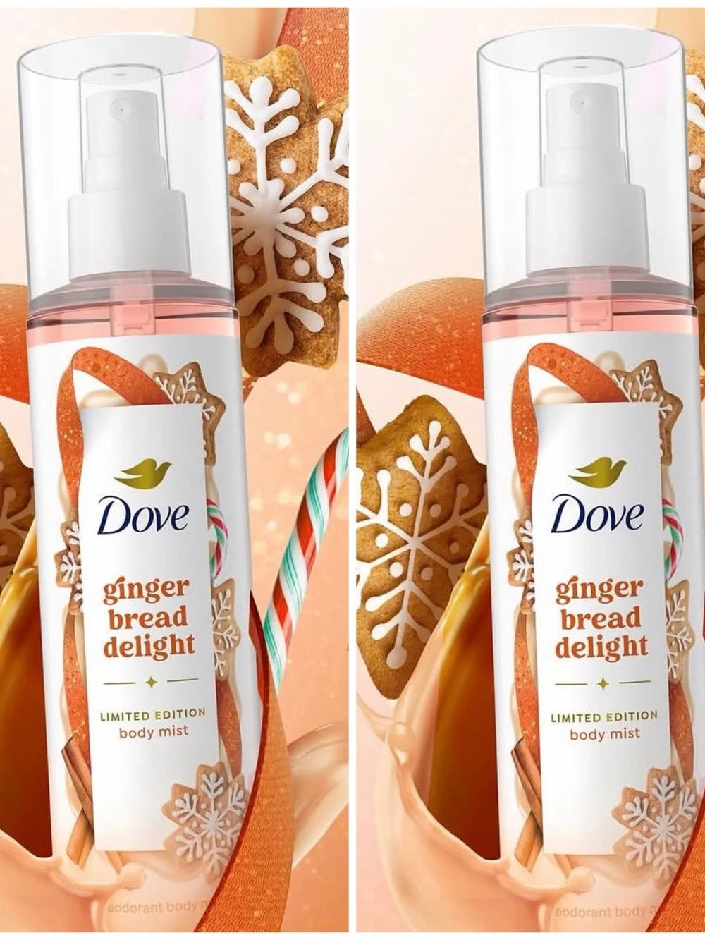 {Set of 2} Dove GINGERBREAD DELIGHT Body Mist ~ Full Size 8 fl oz each ~ New
